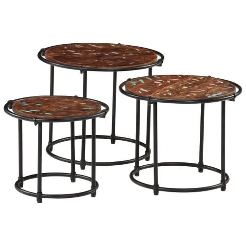 Tables Gigognes En Bois Massif De Recuperation 3 Pieces | Teck/Manguier/Pin, Design Imbrique, Compact, Gain De Place, Multifonctionnel