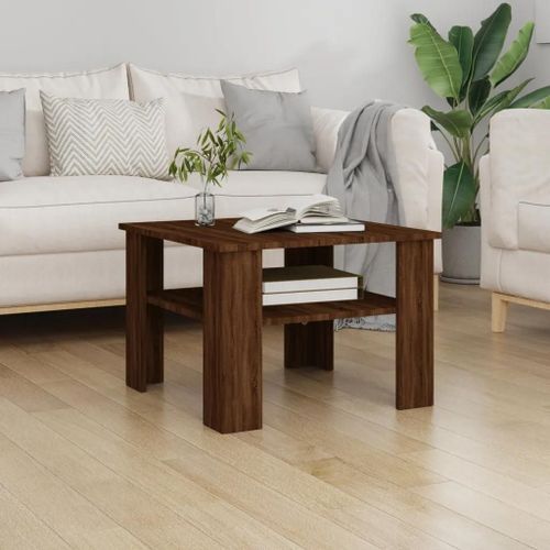 Table Basse En Bois D'ingenierie Chene Marron | 60x60x42 Cm, Compacte, Gain De Place, Etagere De Rangement Pratique