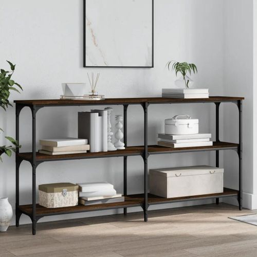 Table Console En Bois D'ingenierie Chene Marron | 150x29x75 Cm, Compacte, Gain De Place, 6 Pieds Reglables, Multifonctionnelle