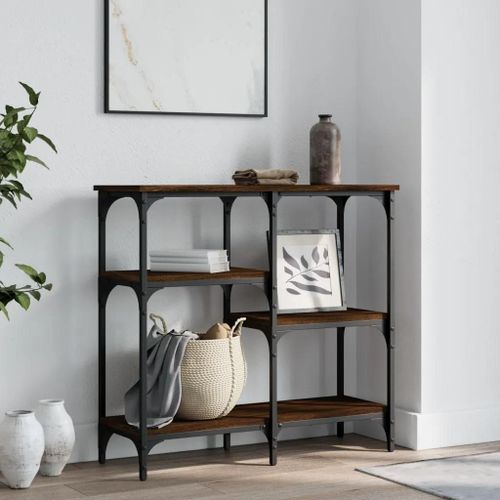 Table Console En Chene Marron | 80x29x75 Cm, Bois D'ingenierie, Compacte, Gain De Place, 6 Pieds Reglables, Cadre Metal