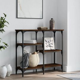 Table Console En Chene Marron | 80x29x75 Cm, Bois D'ingenierie, Compacte, Gain De Place, 6 Pieds Reglables, Cadre Metal