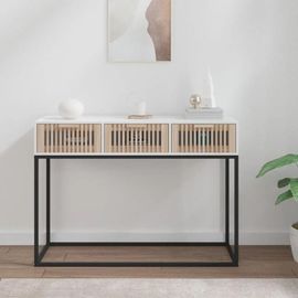 Table Console En Bois D'ingenierie Et Fer Blanc | 105x30x75 Cm, 3 Tiroirs, Style Scandinave, Gain De Place, Compacte