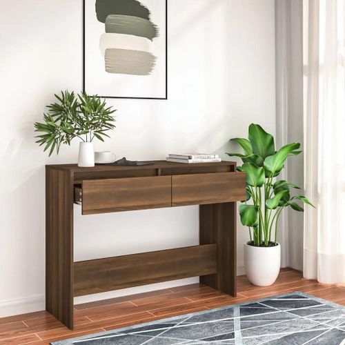 Table Console En Chene Marron Bois D'ingenierie | 100x35x76,5 Cm, Compacte, Gain De Place, Multifonctionnelle Pour Entree Ou Salon