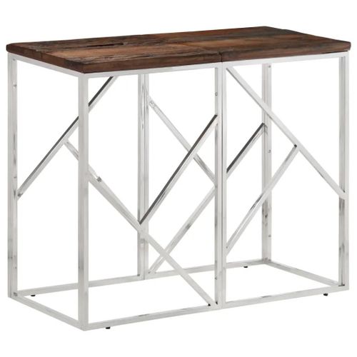 Table Console En Acier Inoxydable Et Bois De Meleze Massif | Design Moderne, 120 Cm, Gain De Place, Multifonctionnelle