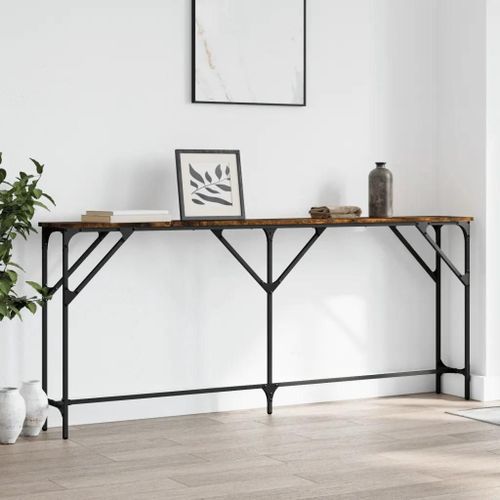 Table Console En Chene Fume | 180x23x75 Cm, Bois D'ingenierie, Compact, Gain De Place, Multifonctionnel Pour Salon Ou Entree