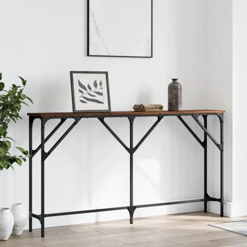 Table Console En Bois D'ingenierie Chene Marron | 140x23x75 Cm, Compact, Gain De Place, Multifonctionnel Pour Entree Ou Salon