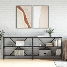 Table Console En Bois D'ingenierie Et Fer Noir | 200x30x75 Cm, Elegante Et Robuste, Gain De Place Pour Entree Ou Salon, Pieds Reglables