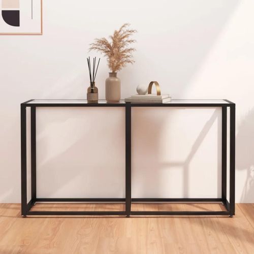 Table Console En Verre Trempe Et Acier | 140x35x75,5 Cm, Design Moderne, Gain De Place, Facile A Nettoyer