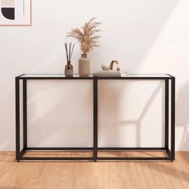 Table Console En Verre Trempe Et Acier | 140x35x75,5 Cm, Design Moderne, Gain De Place, Facile A Nettoyer