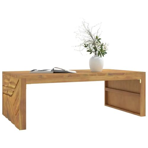 Table Basse En Bois De Teck Massif | 110x60x38 Cm, Plateau Robuste, Multifonctionnelle, Gain De Place