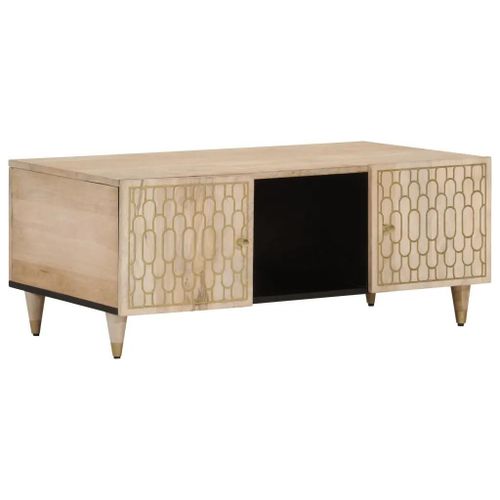 Table Basse En Bois De Manguier Massif | 100x54x40 Cm, Compacte, Grand Espace De Rangement, Design Sculpte A La Main