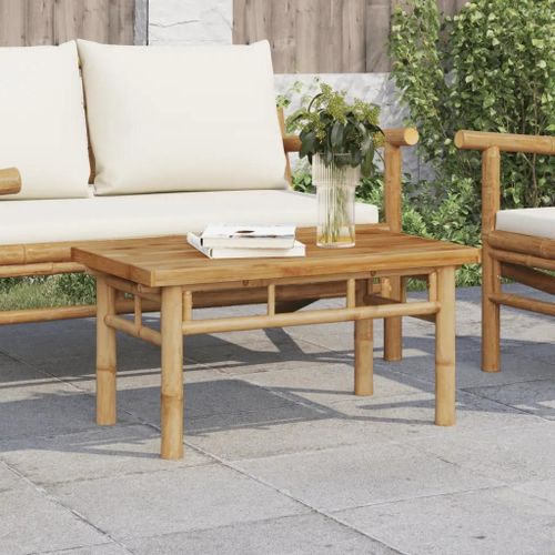 Table Basse En Bambou 70x40x35 Cm | Design A Lattes, Resistant Aux Intemperies, Multifonctionnel Pour Interieur/Exterieur, Gain De Place