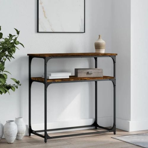 Table Console En Chene Fume | 75x35,5x75 Cm, Bois D'ingenierie, Gain De Place, Multifonctionnel Pour Entree Ou Salon