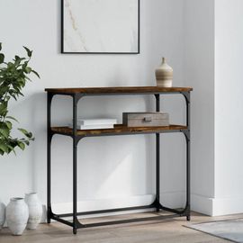 Table Console En Chene Fume | 75x35,5x75 Cm, Bois D'ingenierie, Gain De Place, Multifonctionnel Pour Entree Ou Salon