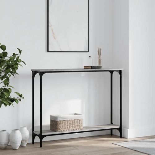 Table Console En Bois D'ingenierie Chene Sonoma | 100x22,5x75 Cm, Gris, Compact, Gain De Place, Pieds Reglables, Cadre Metal
