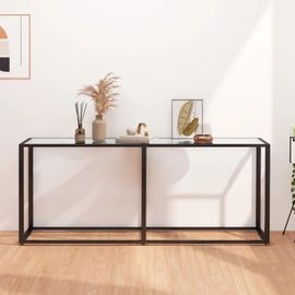 Table Console En Verre Trempe Et Acier Enduit | 180x35x75,5 Cm, Design Elegant, Gain De Place, Facile A Nettoyer