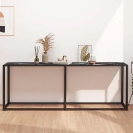 Table Console En Marbre Noir Et Verre Trempe | 200x35x75,5 Cm, Design Elegant, Structure En Acier Robust