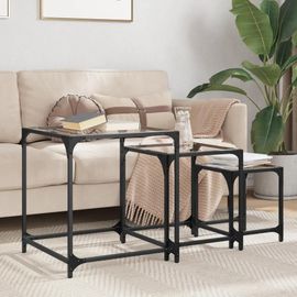 Tables Basses Gigognes En Verre Trempe Et Acier | Set De 3, Compact, Gain De Place, Multifonctionnel Pour Salon/Bureau