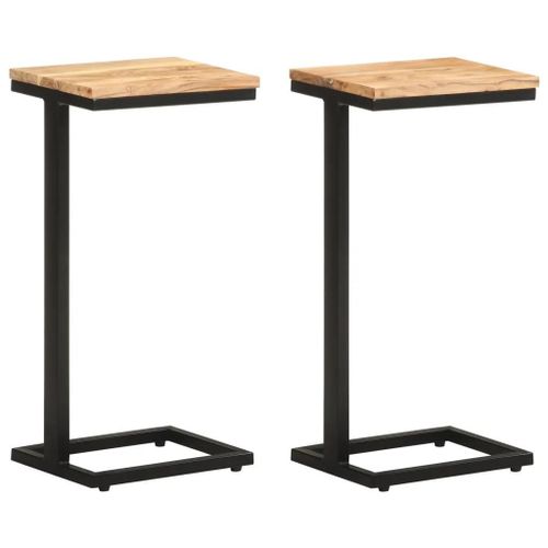 Tables D'appoint En Bois D'acacia Massif 2 Pcs | 31,5x24,5x64,5 Cm, Design Elegant, Stable Et Durable, Pieds En Fer Enduit Poudre