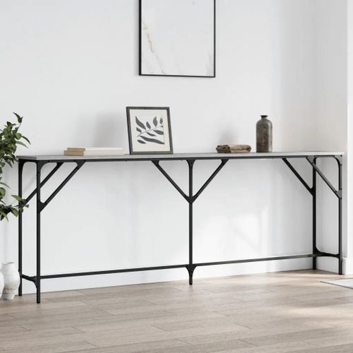 Table Console En Bois D'ingenierie Chene Sonoma | 200x29x75 Cm, Gris Moderne, Elegante Et Durable, Pieds Reglables, Gain De Place