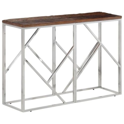 Table Console En Acier Inoxydable Et Bois De Meleze Massif | Design Moderne, 120x40x75 Cm, Gain De Place, Multifonctionnel