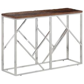 Table Console En Acier Inoxydable Et Bois De Meleze Massif | Design Moderne, 120x40x75 Cm, Gain De Place, Multifonctionnel