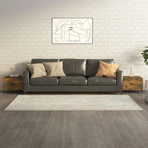 Tables Basses En Metal Et Chene Fume 2 Pcs | 50x50x40 Cm, Compact, 1 Tiroir Par Table, Gain De Place, Style Industriel