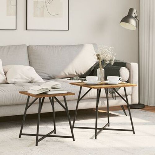 Table D'appoint En Bois Recupere Et Metal | 2 Pieces, Style Industriel Rustique, Compact 45x50 Cm, Gain De Place, Multifonctionnel Pour Salon Ou Bureau
