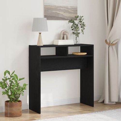 Table Console En Bois D'ingenierie Chene Noir | 78x30x80 Cm, Compact, Gain De Place, 2 Etageres, Multifonctionnelle