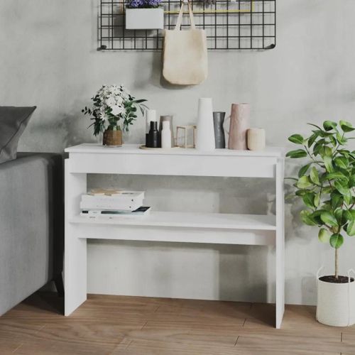Table Console En Bois D'ingenierie Blanc | 102x30x80 Cm, Compact, Gain De Place, Multifonctionnel