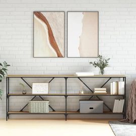 Table Console En Chene Sonoma Et Fer | 200x30x75 Cm, Bois D'ingenierie Durable, Elegante Pour Entree Ou Salon, Gain De Place, Pieds Reglables