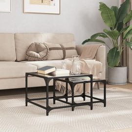 Tables Basses Gigognes En Verre Noir Et Acier | 2 Pieces, Design Moderne, Gain De Place, Multifonctionnel Pour Salon Ou Chambre