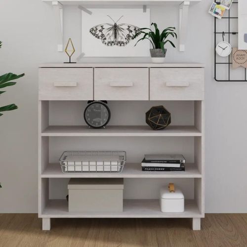 Table Console En Bois Massif De Pin Hamar | 90x35x90 Cm, 3 Etages + 3 Tiroirs, Gain De Place, Multifonctionnel