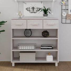 Table Console En Bois Massif De Pin Hamar | 90x35x90 Cm, 3 Etages + 3 Tiroirs, Gain De Place, Multifonctionnel