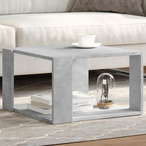 Table Basse En Bois D'ingenierie Gris Beton | 51,5x51,5x30 Cm, Compacte, Gain De Place, Multifonctionnelle Avec Rangement