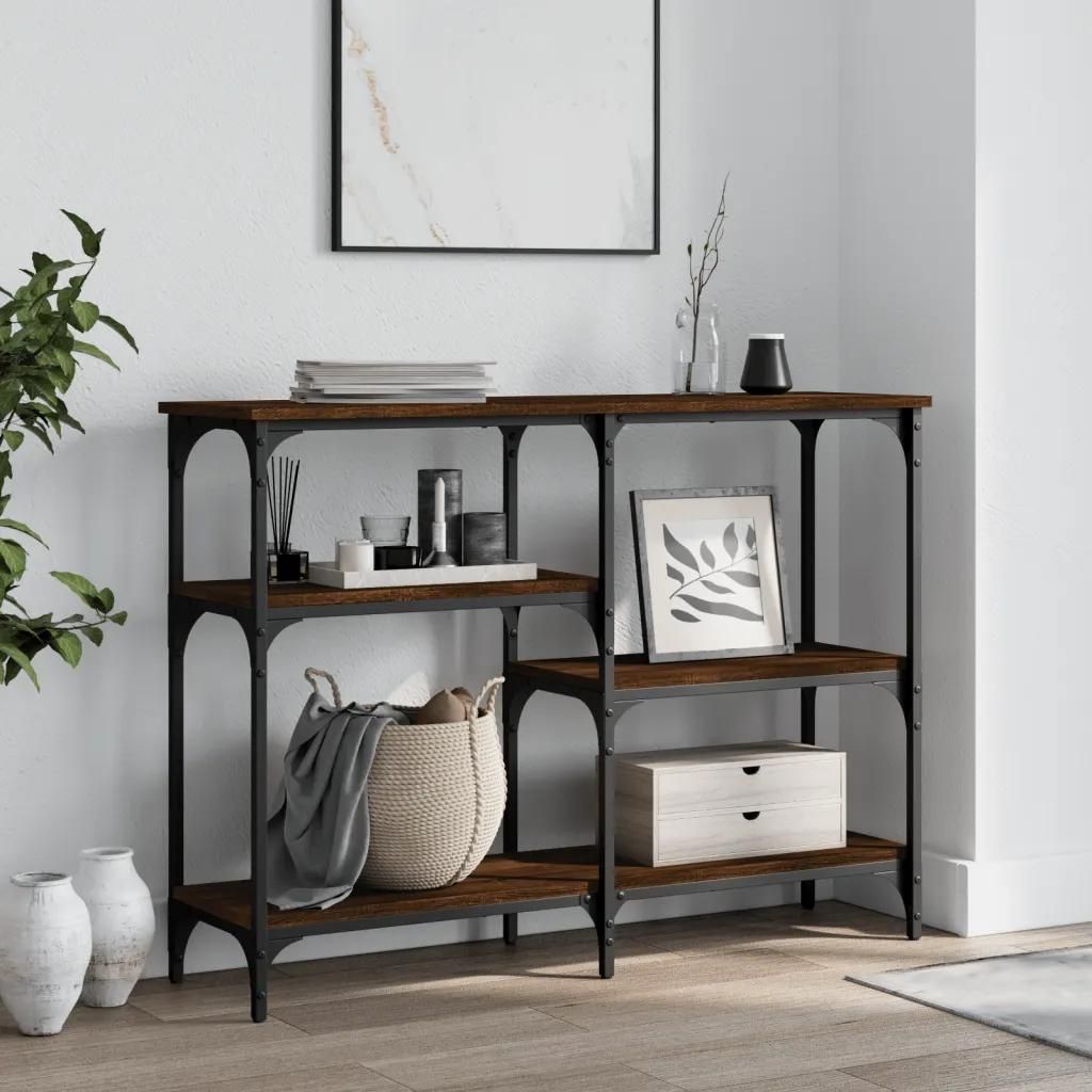 Table Console En Chene Marron | 102x29x75 Cm, Bois D'ingenierie, Compact, Gain De Place, Multifonctionnel