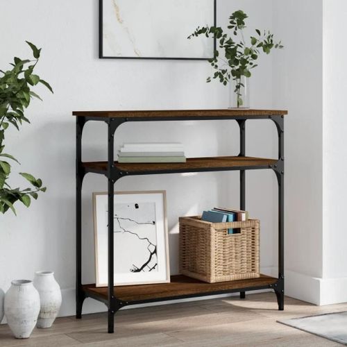 Table Console En Bois D'ingenierie Chene Marron | 75x29x75 Cm, Compact, Gain De Place, Multifonctionnel Pour Entree Ou Salon