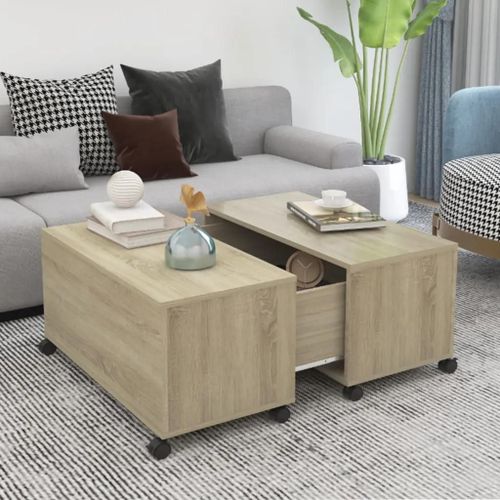 Table Basse En Chene Sonoma | 75x75x38 Cm, Bois D'ingenierie, Compacte, Gain De Place, Multifonctionnelle Avec Rangement