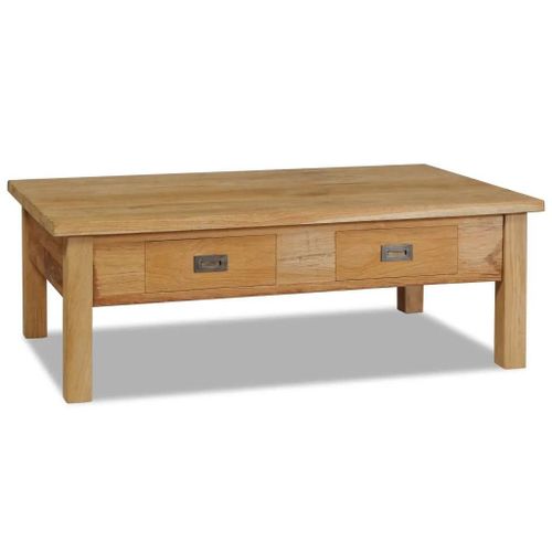 Table Basse En Teck Massif | 100x60x35 Cm, 2 Tiroirs, Style Colonial, Gain De Place, Multifonctionnel