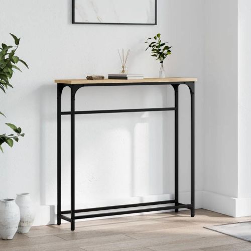 Table Console En Chene Sonoma | 75x19,5x75 Cm, Bois D'ingenierie, Elegante Et Durable, Pieds Reglables, Gain De Place