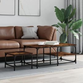 Tables Basses Gigognes En Chene Fume Bois D'ingenierie | 2 Pieces, Compact, Gain De Place, Multifonctionnel Salon/Chambre/Bureau