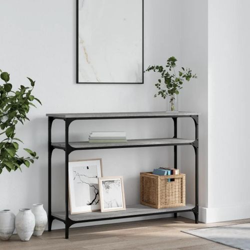 Table Console En Bois D'ingenierie Chene Sonoma | 100x29x75 Cm, Gris, Compact, Gain De Place, Multifonctionnel