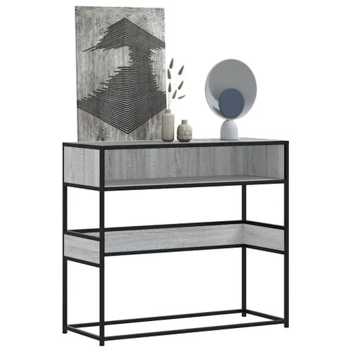 Table Console En Bois D'ingenierie Chene Sonoma | Gris, 90x35x80 Cm, Compacte, Gain De Place, Multifonctionnelle (Salon/Chambre)