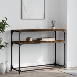 Table Console En Chene Fume Bois D'ingenierie | 100x35,5x75 Cm, Elegante Et Durable, Gain De Place, Pieds Reglables