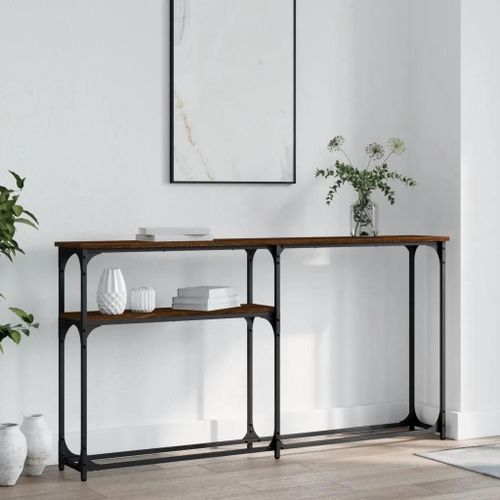 Table Console En Chene Marron Bois D'ingenierie | 145x22,5x75 Cm, Elegante Et Durable, Gain De Place, Pieds Reglables