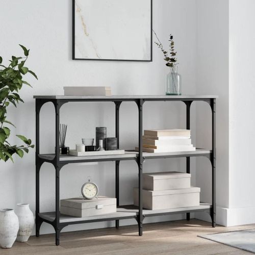 Table Console En Bois D'ingenierie Chene Sonoma | 100x29x75 Cm Gris, Compacte, Gain De Place, 6 Pieds Reglables