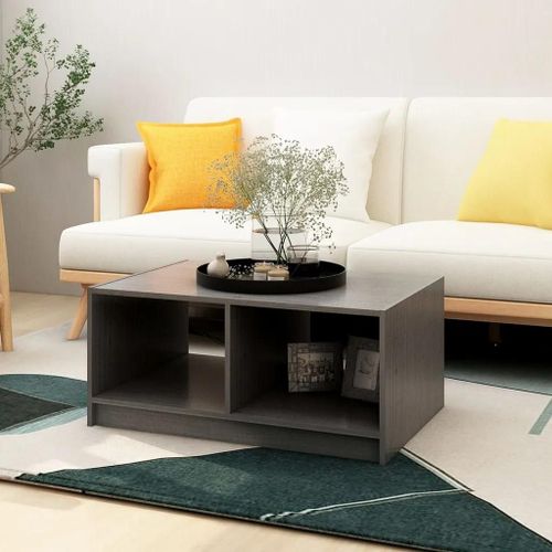 Table Basse En Bois De Pin Massif Gris | 75x50x33,5 Cm, Design Moderne, Etagere De Rangement, Gain De Place