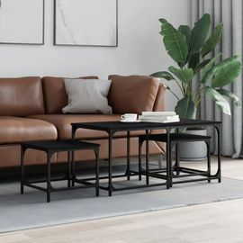 Tables Basses Gigognes En Bois D'ingenierie Noir | 3 Pieces, Compact, Gain De Place, Multifonctionnel Pour Salon/Chambre/Bureau