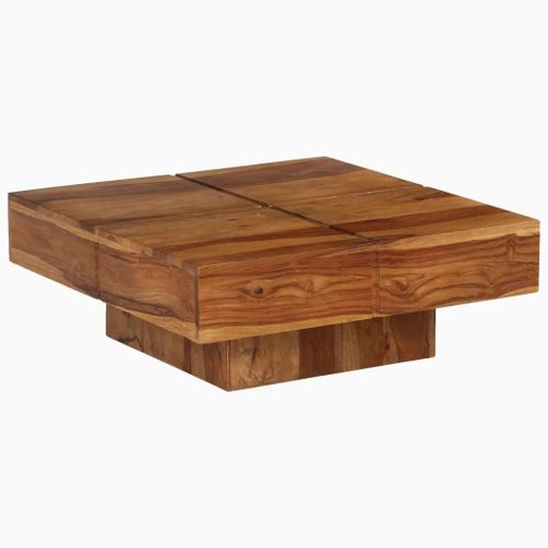 Table Basse En Bois D'acacia Massif 80x80x30 Cm | Design Vintage, Multifonctionnelle, Durable Et Robuste