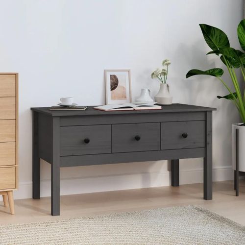 Table Basse En Bois Massif De Pin | 102x49x55 Cm, 3 Tiroirs, Gain De Place, Compacte, Style Rustique